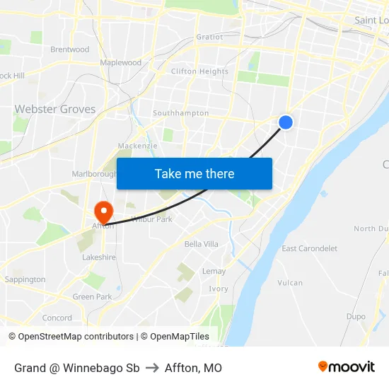 Grand @ Winnebago Sb to Affton, MO map