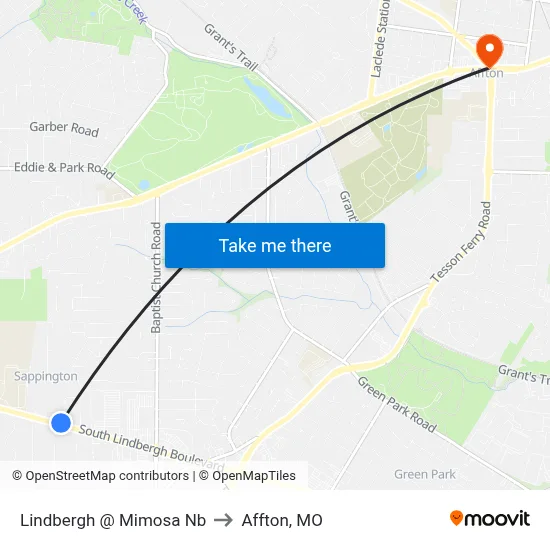 Lindbergh @ Mimosa Nb to Affton, MO map