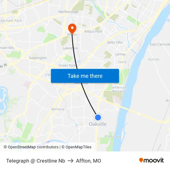 Telegraph @ Crestline Nb to Affton, MO map