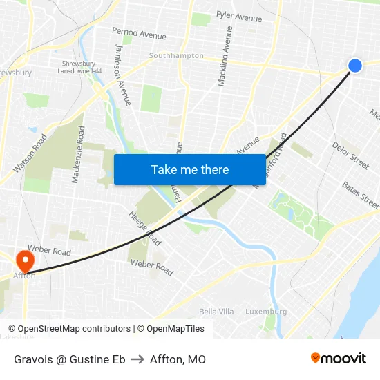Gravois @ Gustine Eb to Affton, MO map