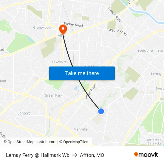 Lemay Ferry @ Hallmark Wb to Affton, MO map