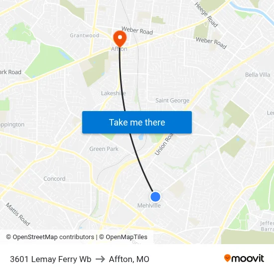 3601 Lemay Ferry Wb to Affton, MO map