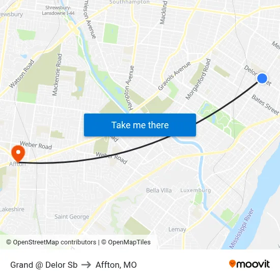 Grand @ Delor Sb to Affton, MO map