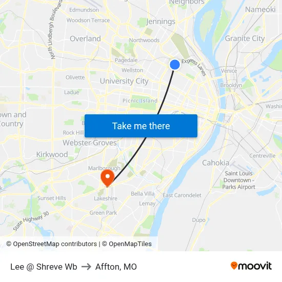 Lee @ Shreve Wb to Affton, MO map