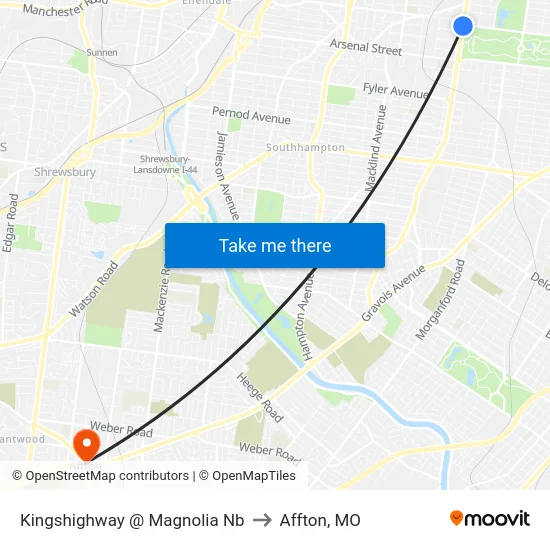 Kingshighway @ Magnolia Nb to Affton, MO map