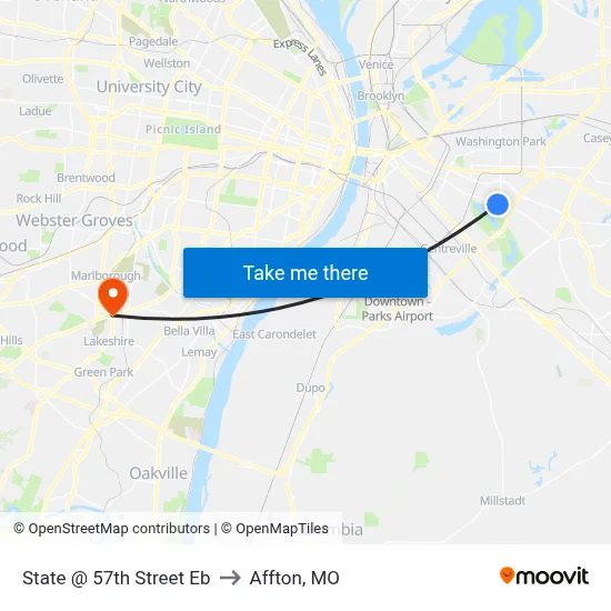 State @ 57th Street Eb to Affton, MO map
