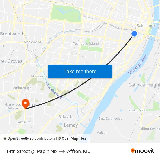 14th Street @ Papin Nb to Affton, MO map