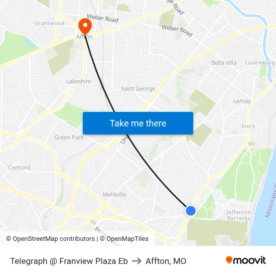 Telegraph @ Franview Plaza Eb to Affton, MO map