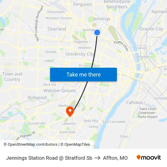 Jennings Station Road @ Stratford Sb to Affton, MO map