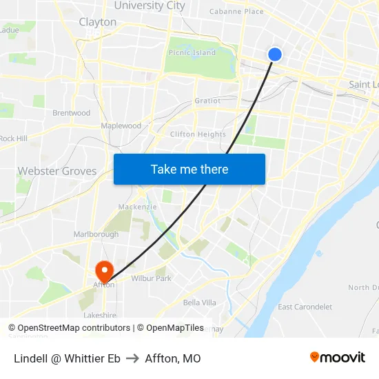 Lindell @ Whittier Eb to Affton, MO map