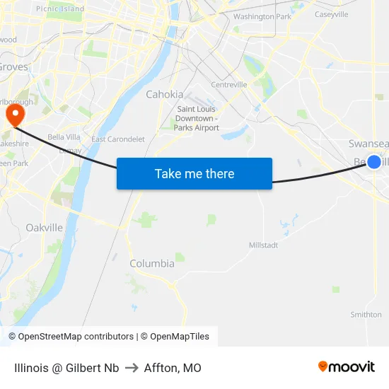 Illinois @ Gilbert Nb to Affton, MO map