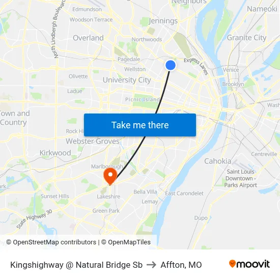 Kingshighway @ Natural Bridge Sb to Affton, MO map