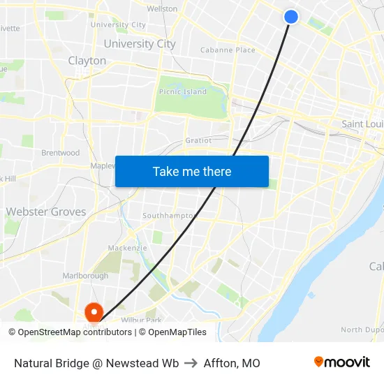 Natural Bridge @ Newstead Wb to Affton, MO map