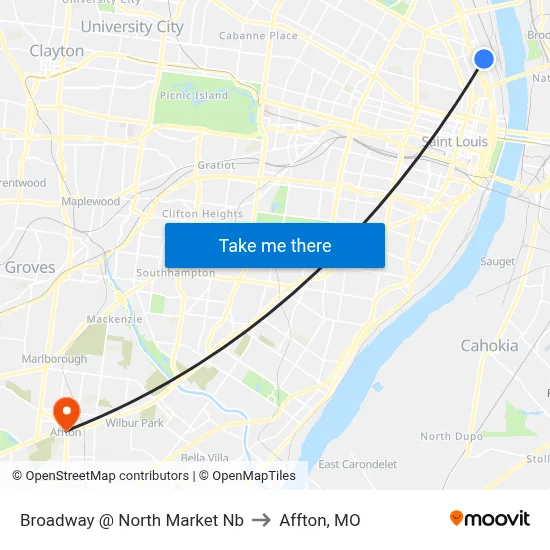 Broadway @ North Market Nb to Affton, MO map