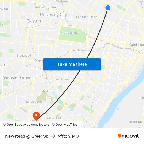 Newstead @ Greer Sb to Affton, MO map