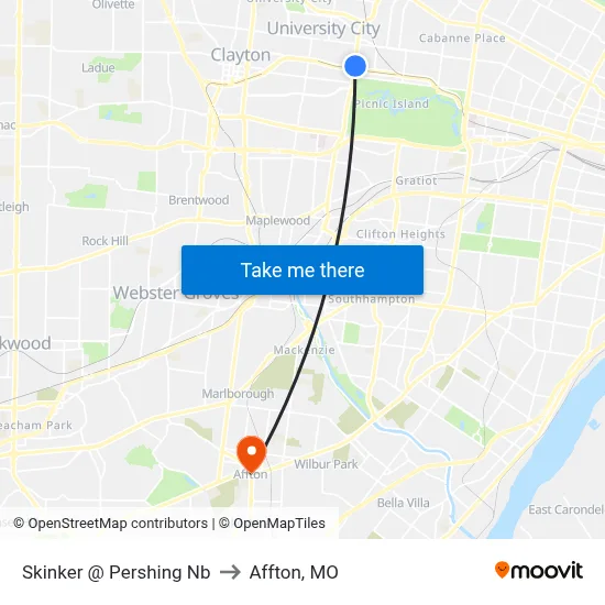 Skinker @ Pershing Nb to Affton, MO map