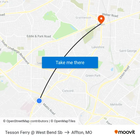 Tesson Ferry @ West Bend Sb to Affton, MO map