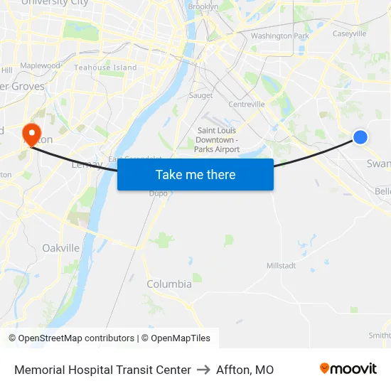 Memorial Hospital Transit Center to Affton, MO map