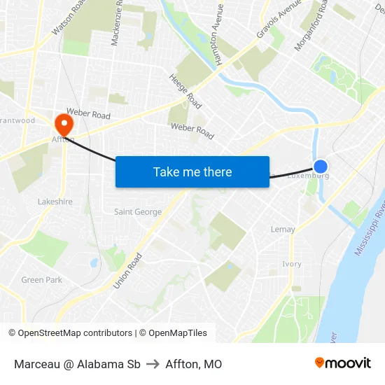 Marceau @ Alabama Sb to Affton, MO map