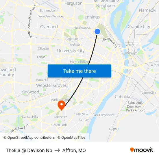 Thekla @ Davison Nb to Affton, MO map