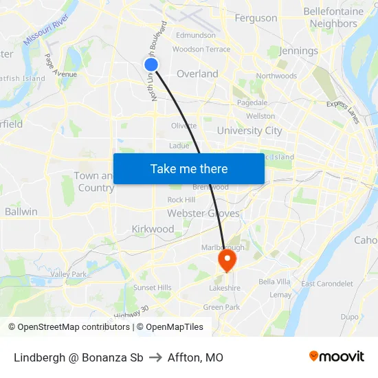 Lindbergh @ Bonanza Sb to Affton, MO map