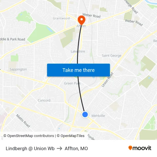 Lindbergh @ Union Wb to Affton, MO map