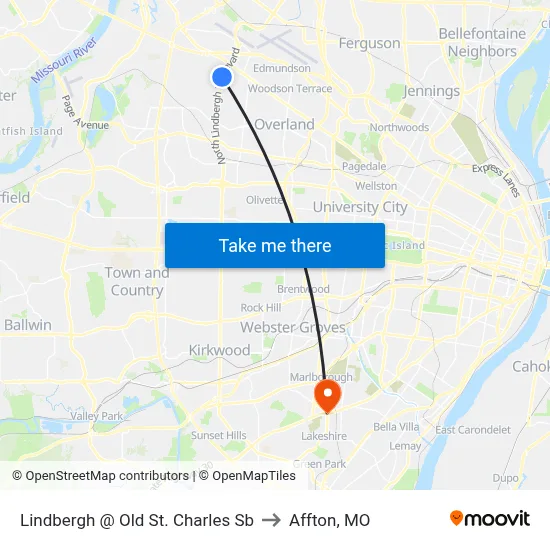 Lindbergh @ Old St. Charles Sb to Affton, MO map