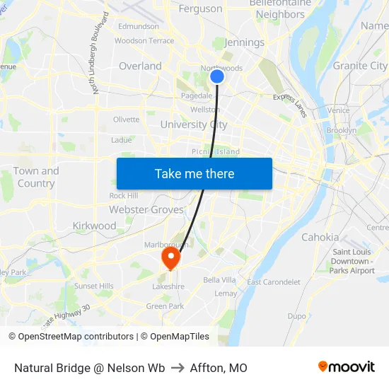 Natural Bridge @ Nelson Wb to Affton, MO map