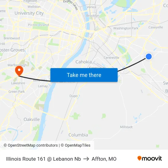 Illinois Route 161 @ Lebanon Nb to Affton, MO map