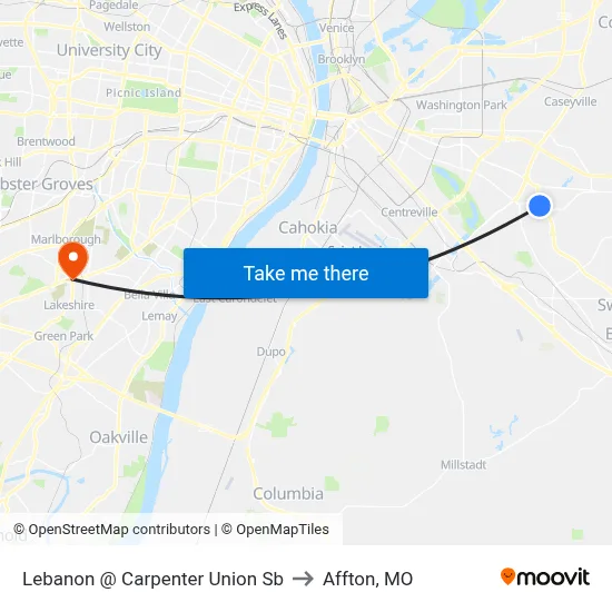 Lebanon @ Carpenter Union Sb to Affton, MO map