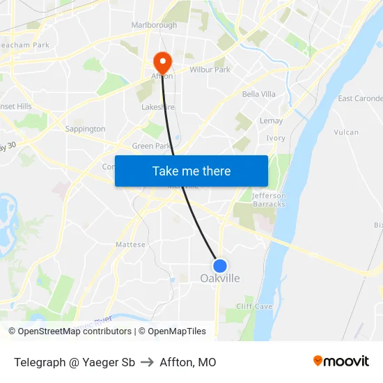 Telegraph @ Yaeger Sb to Affton, MO map