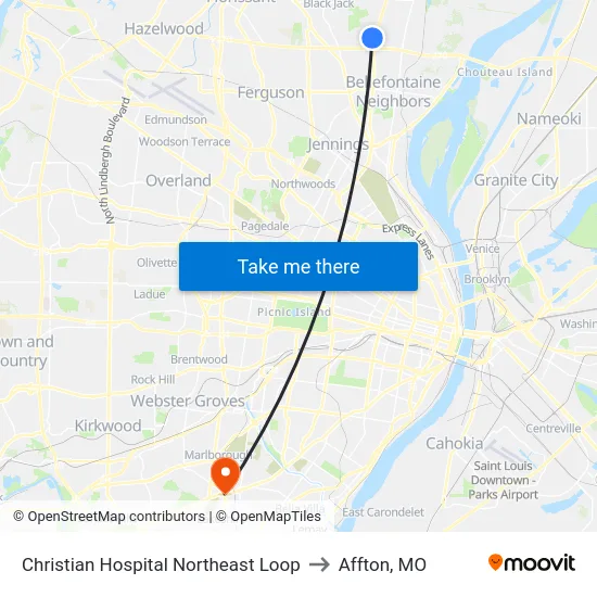 Christian Hospital Northeast Loop to Affton, MO map