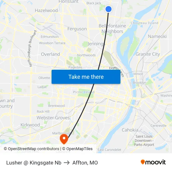 Lusher @ Kingsgate Nb to Affton, MO map