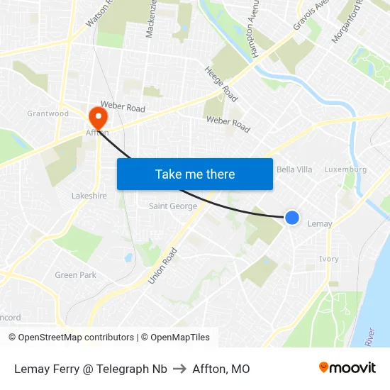 Lemay Ferry @ Telegraph Nb to Affton, MO map