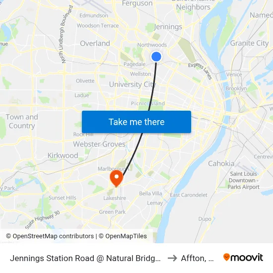 Jennings Station Road @ Natural Bridge Sb to Affton, MO map