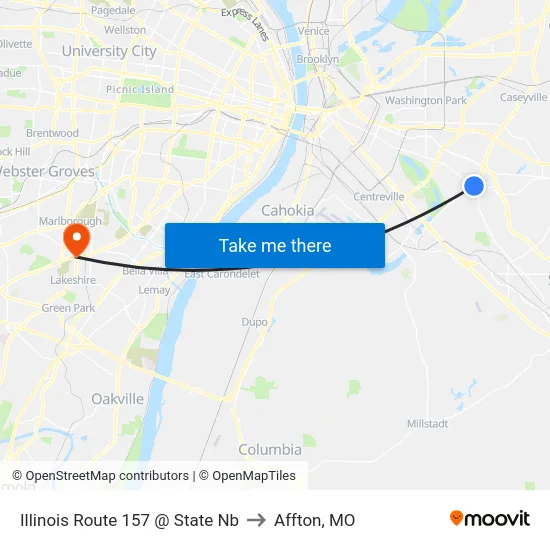 Illinois Route 157 @ State Nb to Affton, MO map