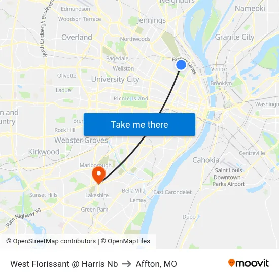 West Florissant @ Harris Nb to Affton, MO map