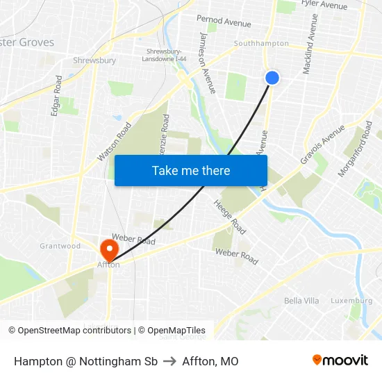 Hampton @ Nottingham Sb to Affton, MO map