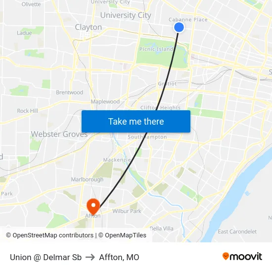 Union @ Delmar Sb to Affton, MO map