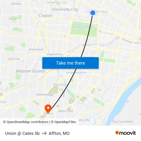 Union @ Cates Sb to Affton, MO map