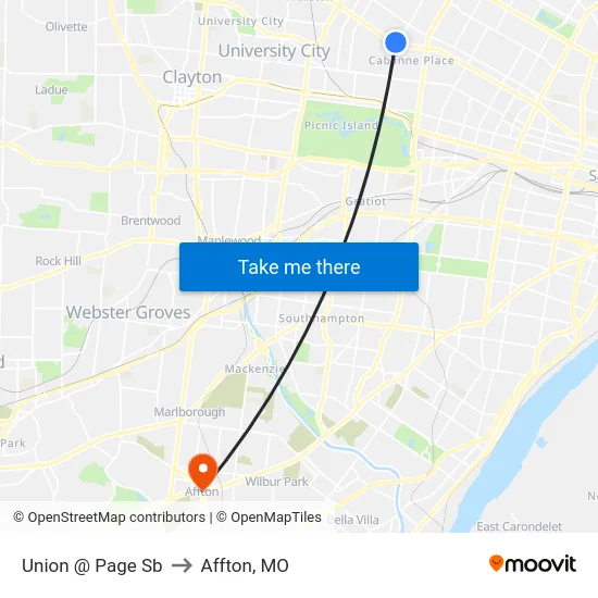 Union @ Page Sb to Affton, MO map
