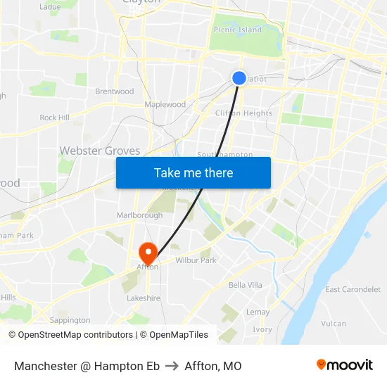 Manchester @ Hampton Eb to Affton, MO map