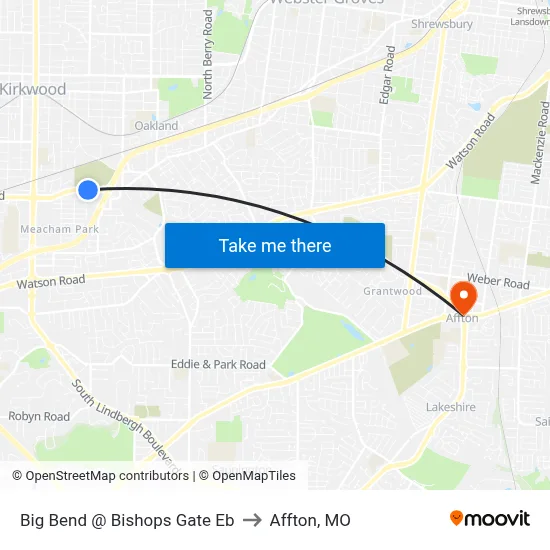 Big Bend @ Bishops Gate Eb to Affton, MO map