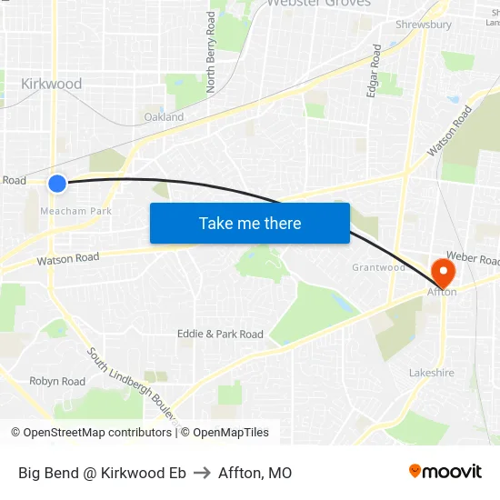 Big Bend @ Kirkwood Eb to Affton, MO map