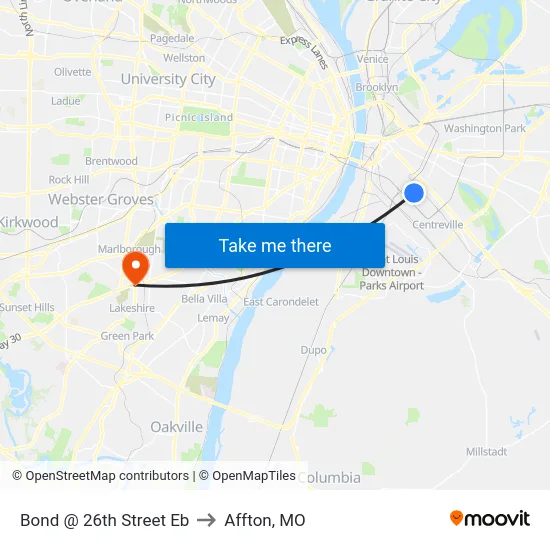 Bond @ 26th Street Eb to Affton, MO map