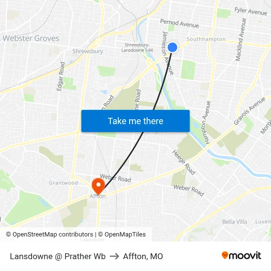 Lansdowne @ Prather Wb to Affton, MO map