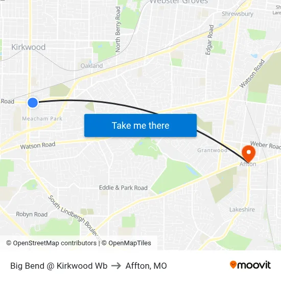 Big Bend @ Kirkwood Wb to Affton, MO map