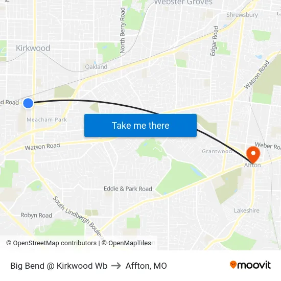 Big Bend @ Kirkwood Wb to Affton, MO map