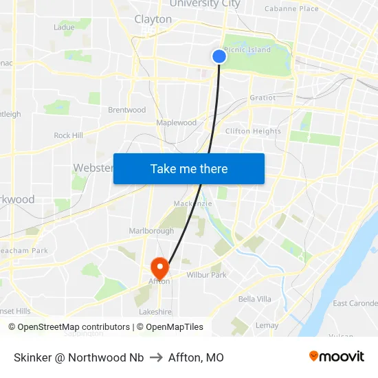 Skinker @ Northwood Nb to Affton, MO map
