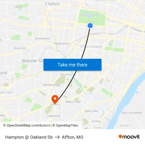 Hampton @ Oakland Sb to Affton, MO map